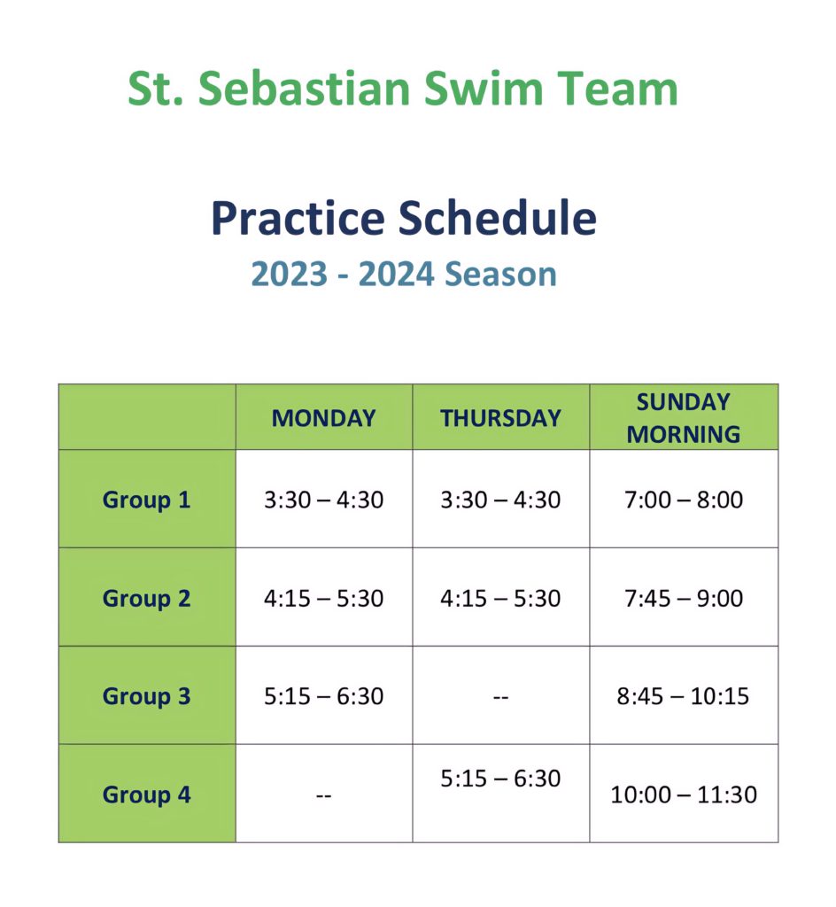 2023 to 2024 Practice Schedule